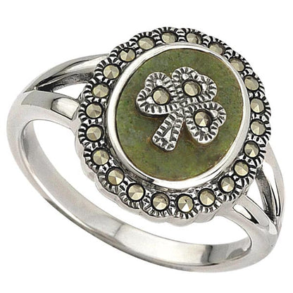 Silver & Marble Shamrock Ring