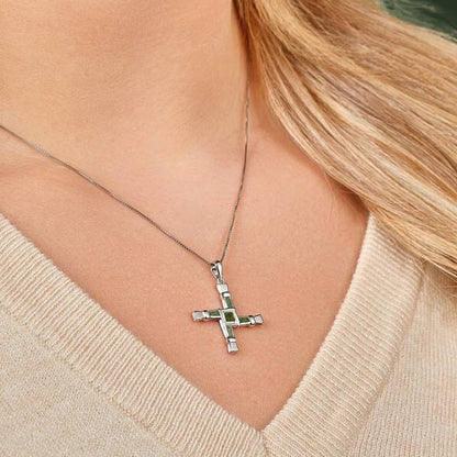 St. Brigid Cross Necklace - Silver & Marble