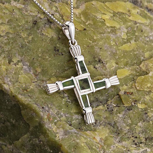 St. Brigid Cross Necklace - Silver & Marble