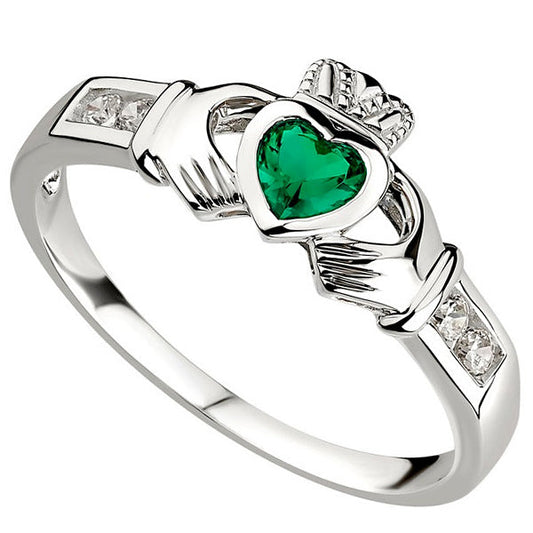 Sterling Silver Claddagh Ring w/ a Green Heart