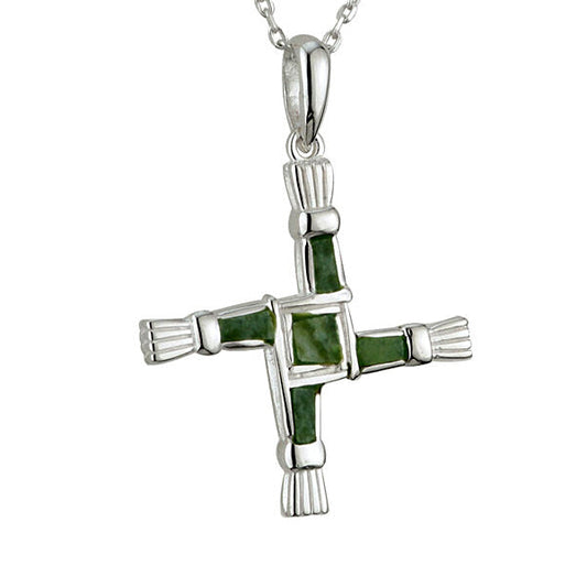 St. Brigid Cross Necklace - Silver & Marble