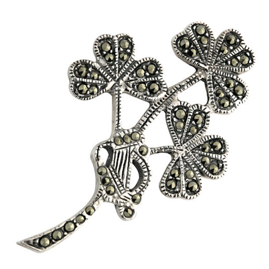 Sterling Silver & Marcasite Shamrock Brooch