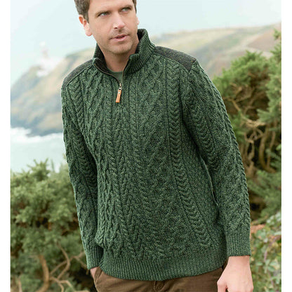 Half-Zip Sweater w/ Tweed Shoulders