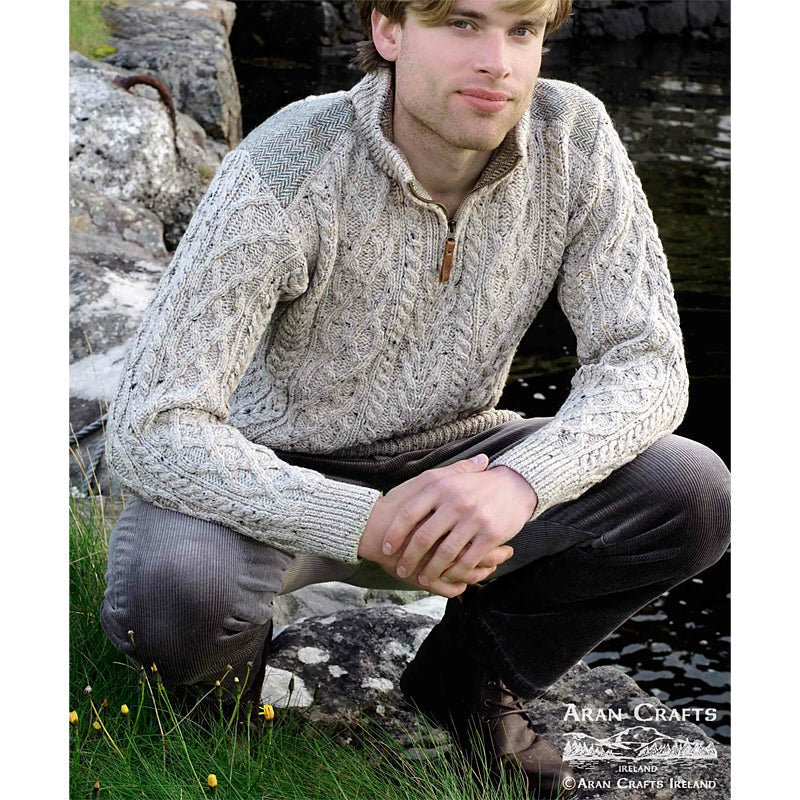 Half-Zip Sweater w/ Tweed Shoulders