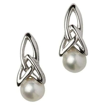 Trinity Knot Pearl Earrings - Sterling Silver